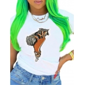 Lovely Casual O Neck Print White T-shirt