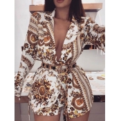 LW BASICS Chic V Neck Print Deep Yellow Two-piece 