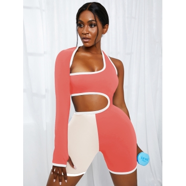 

LW Sporty Color-lump Hollow-out Dark Pink One-piece Romper