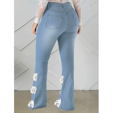 

LW Plus Size Street High-waisted Tassel Design Baby Blue Jeans
