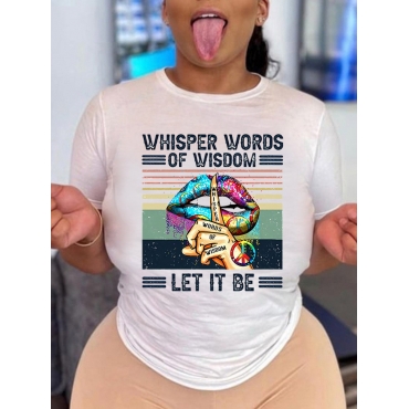 

LW Casual Lip Letter Print White T-shirt