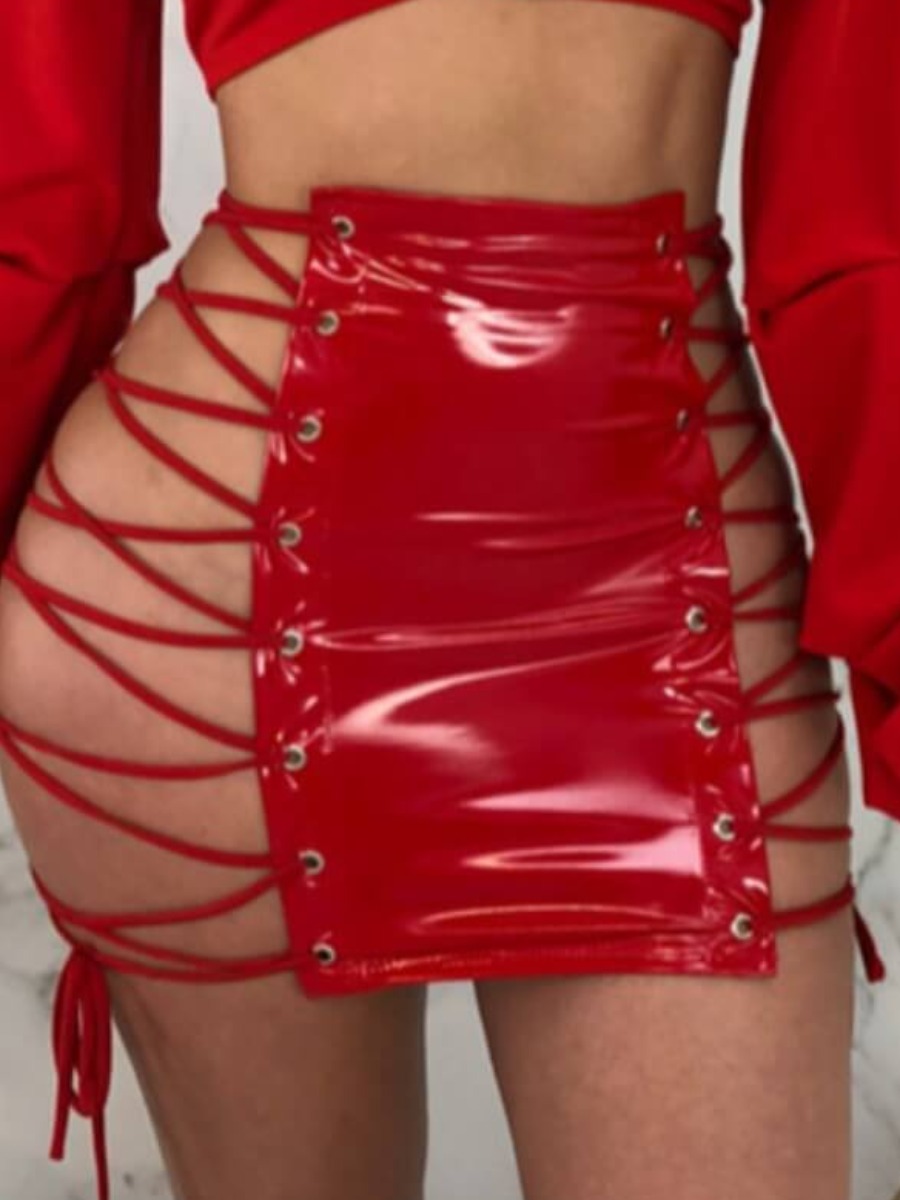 

Lovely Sexy Bandage Design Red Skirt