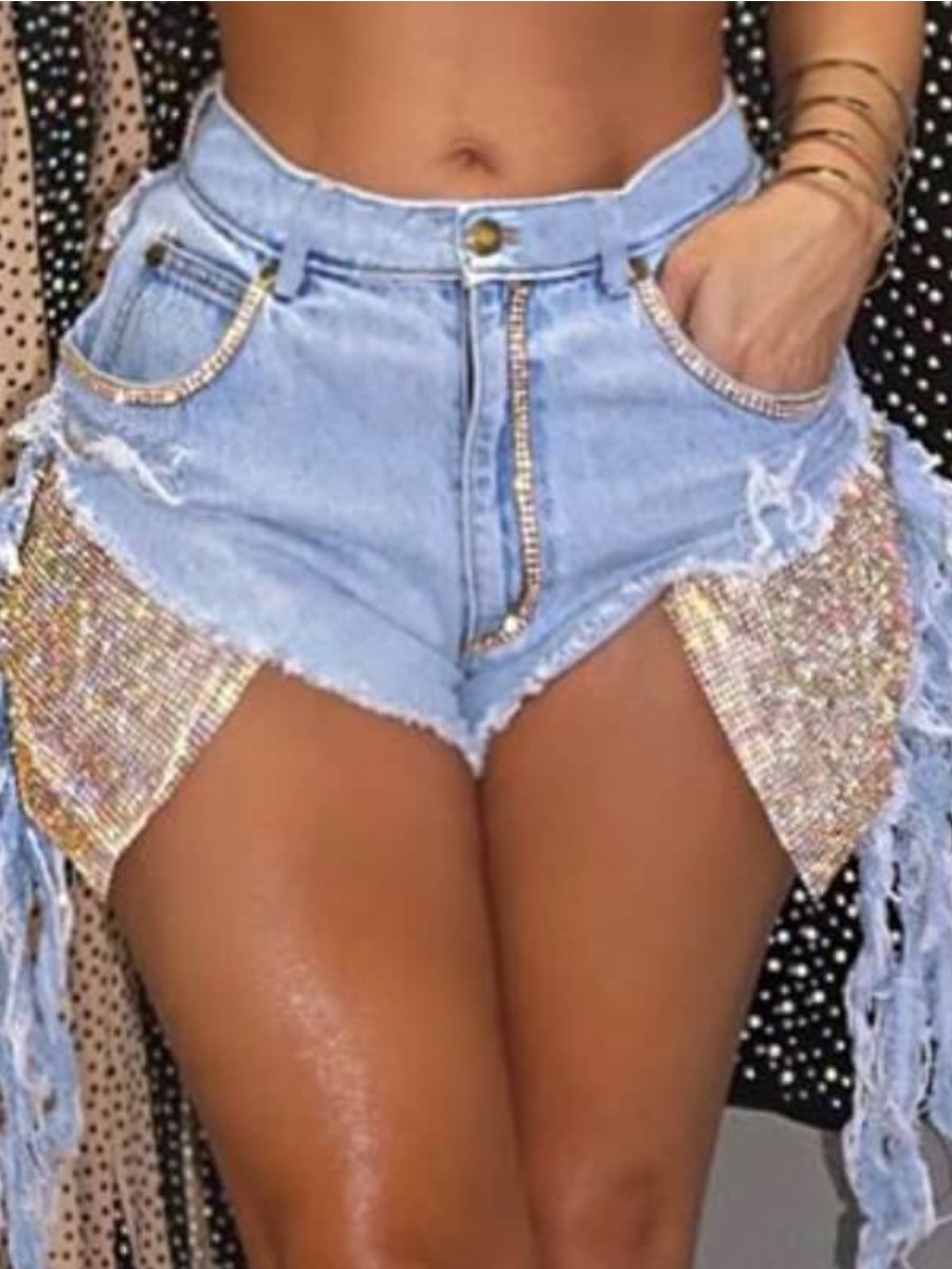 LW Stylish Patchwork Baby Blue Shorts
