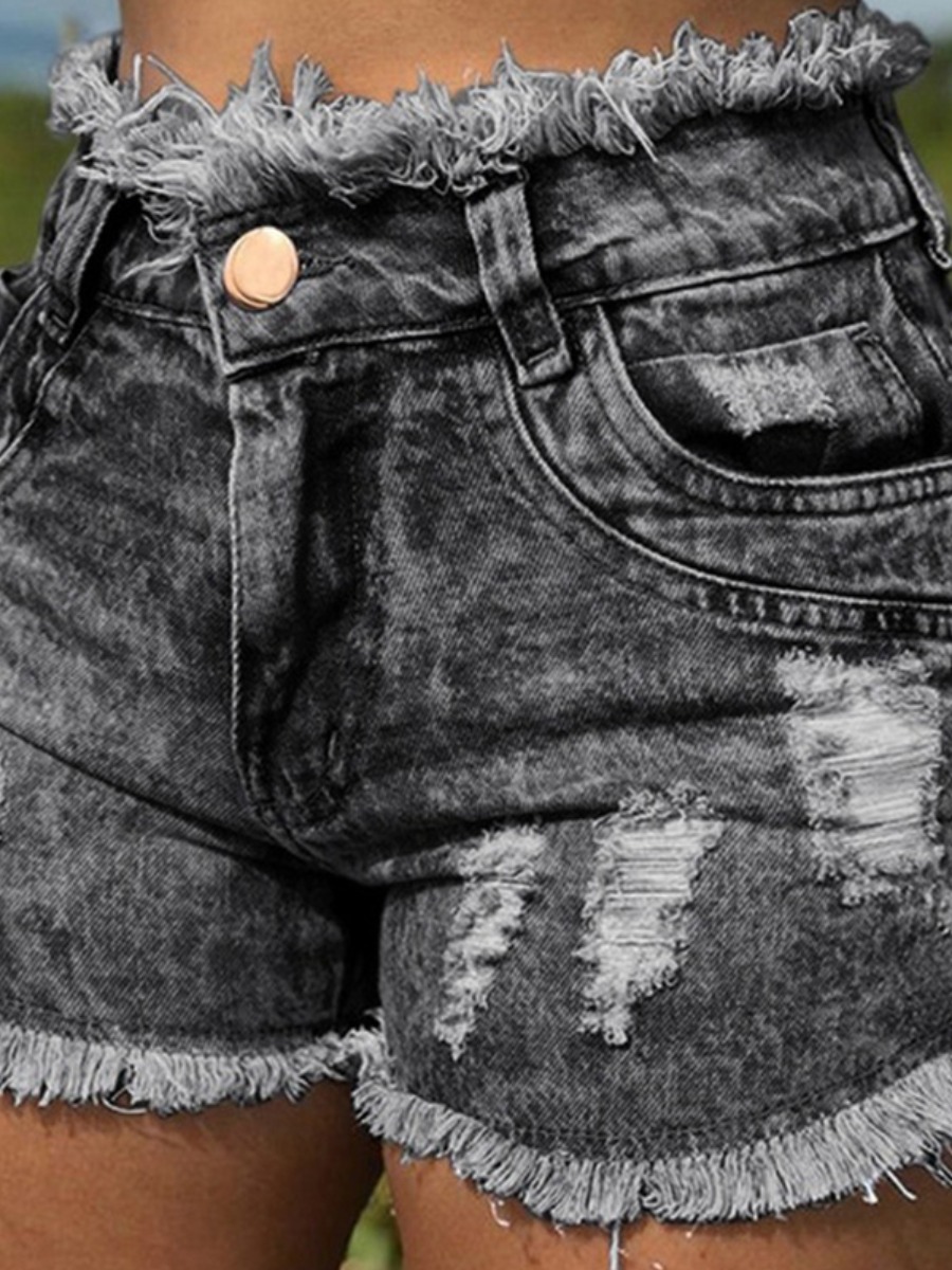 

LW Plus Size Stylish Broken Holes Black Shorts