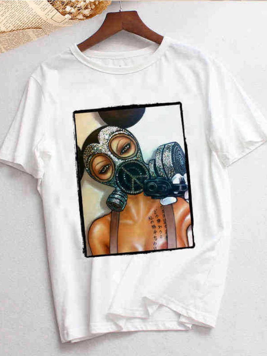 LovelyWholesale Casual O Neck Print White T-shirt Summer Short Sleeve Casual Basic Round Neck Spring Summer 2024