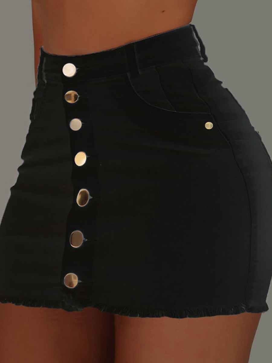 

Lovely Casual Buttons Design Black Mini Skirt