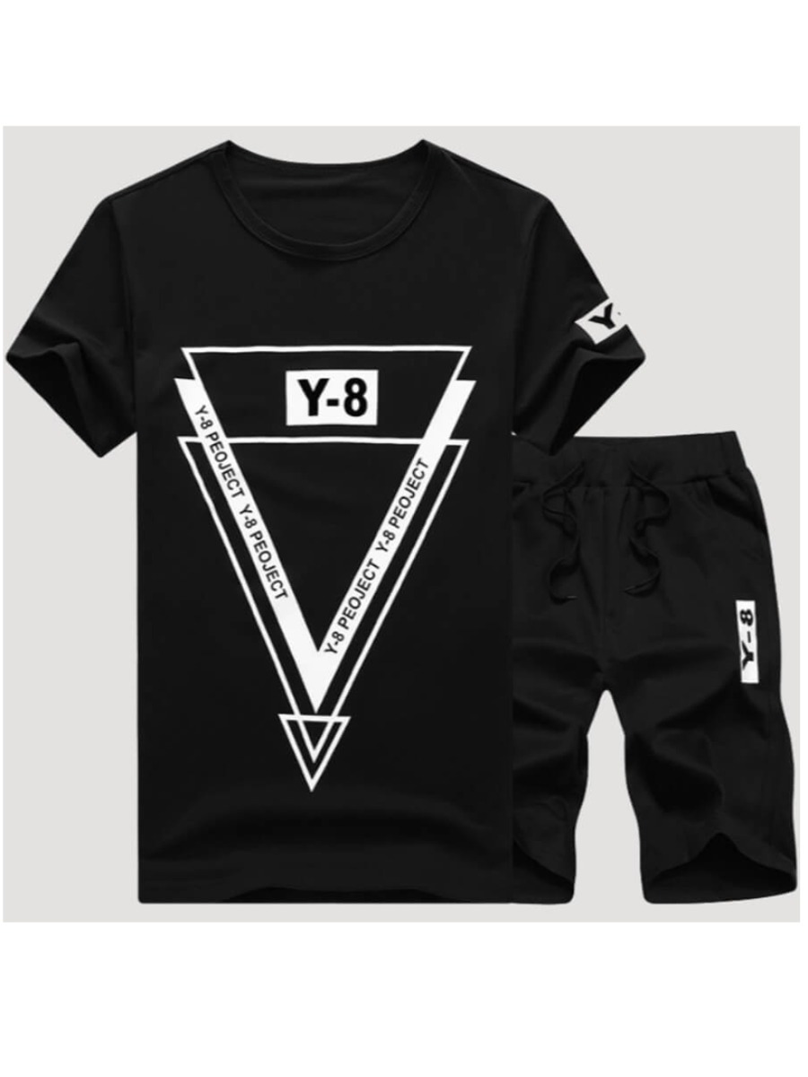 

Lovely Men Sportswear O Neck Print Black Two-piece Shorts Set