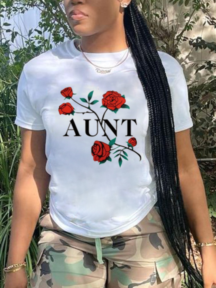 

Lovely Casual Floral Letter Print White T-shirt