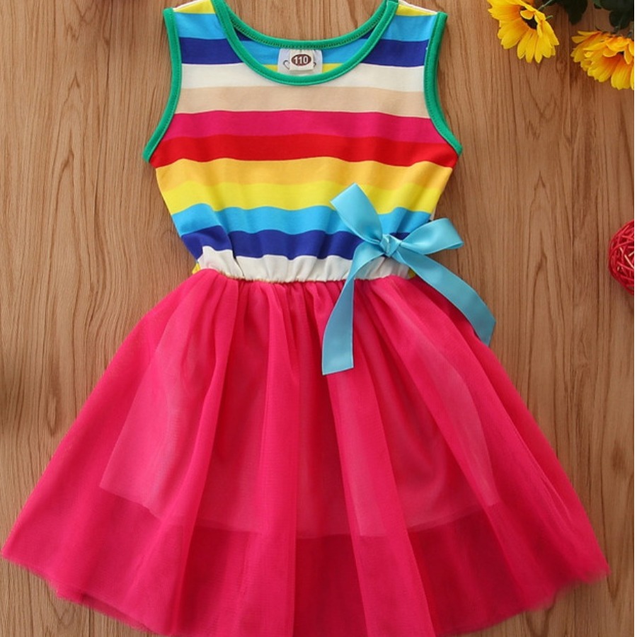 

Lovely Girl Sweet Striped Bow-tie Flounce Design Pink Knee Length Dress