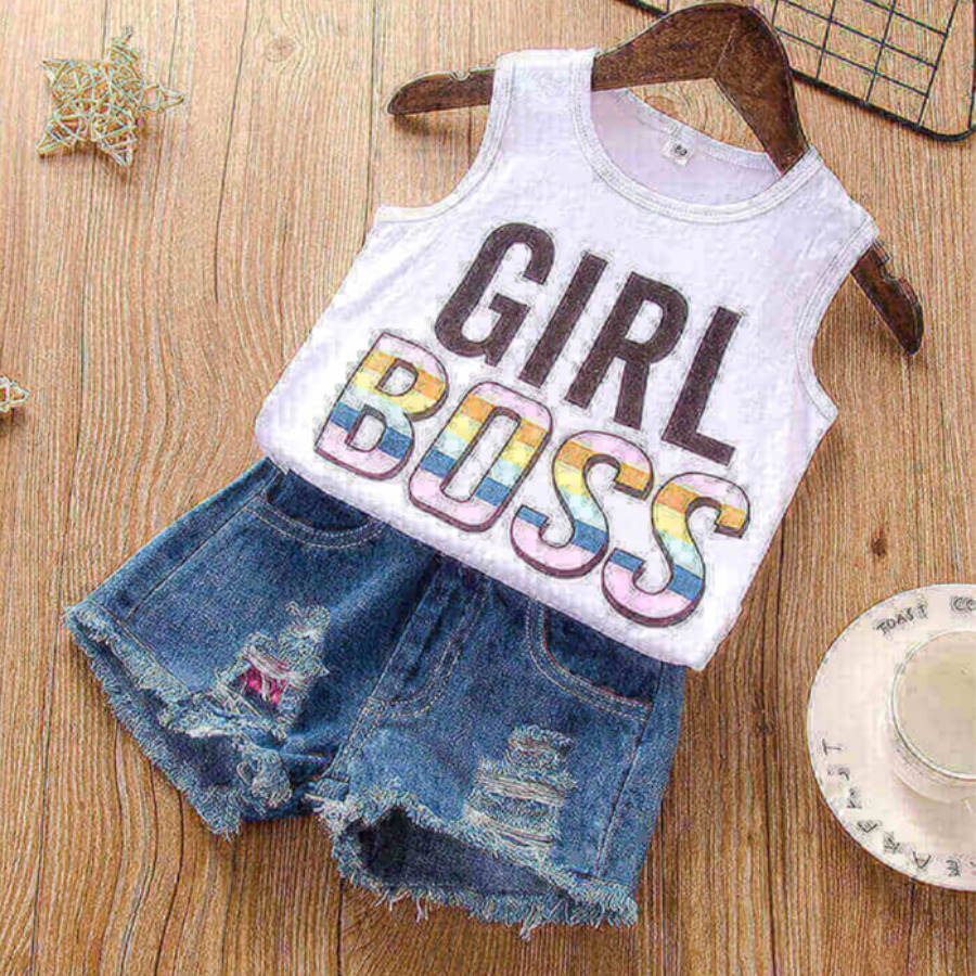 

Lovely Girl Casual Letter Print Broken Holes White Two Piece Shorts Set