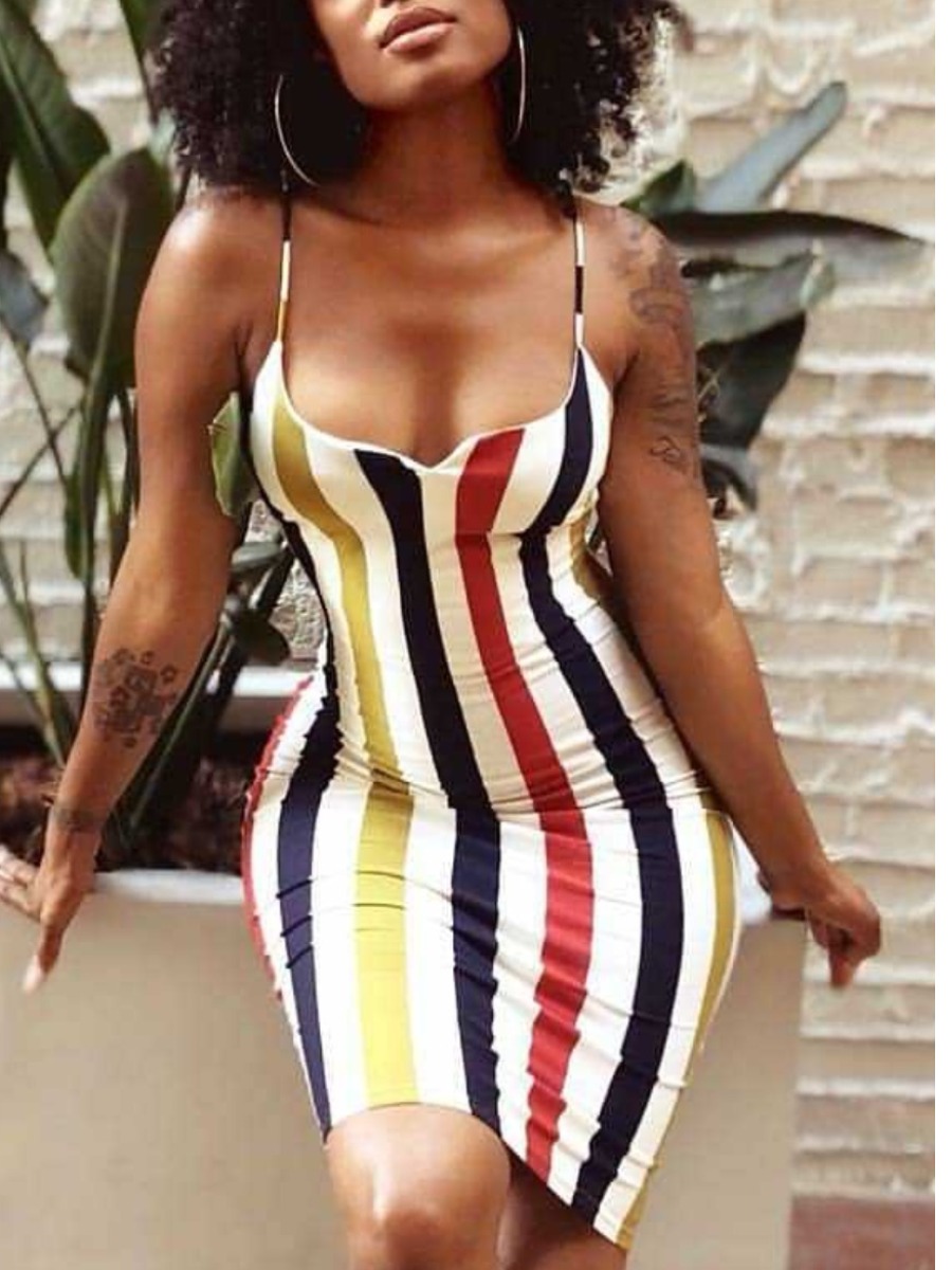 

Lovely Sweet Striped Patchwork Multicolor Mini Dress, Multi