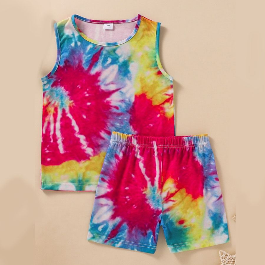 

Lovely Girl Casual O Neck Tie Dye Multicolor Two Piece Shorts Set, Multi