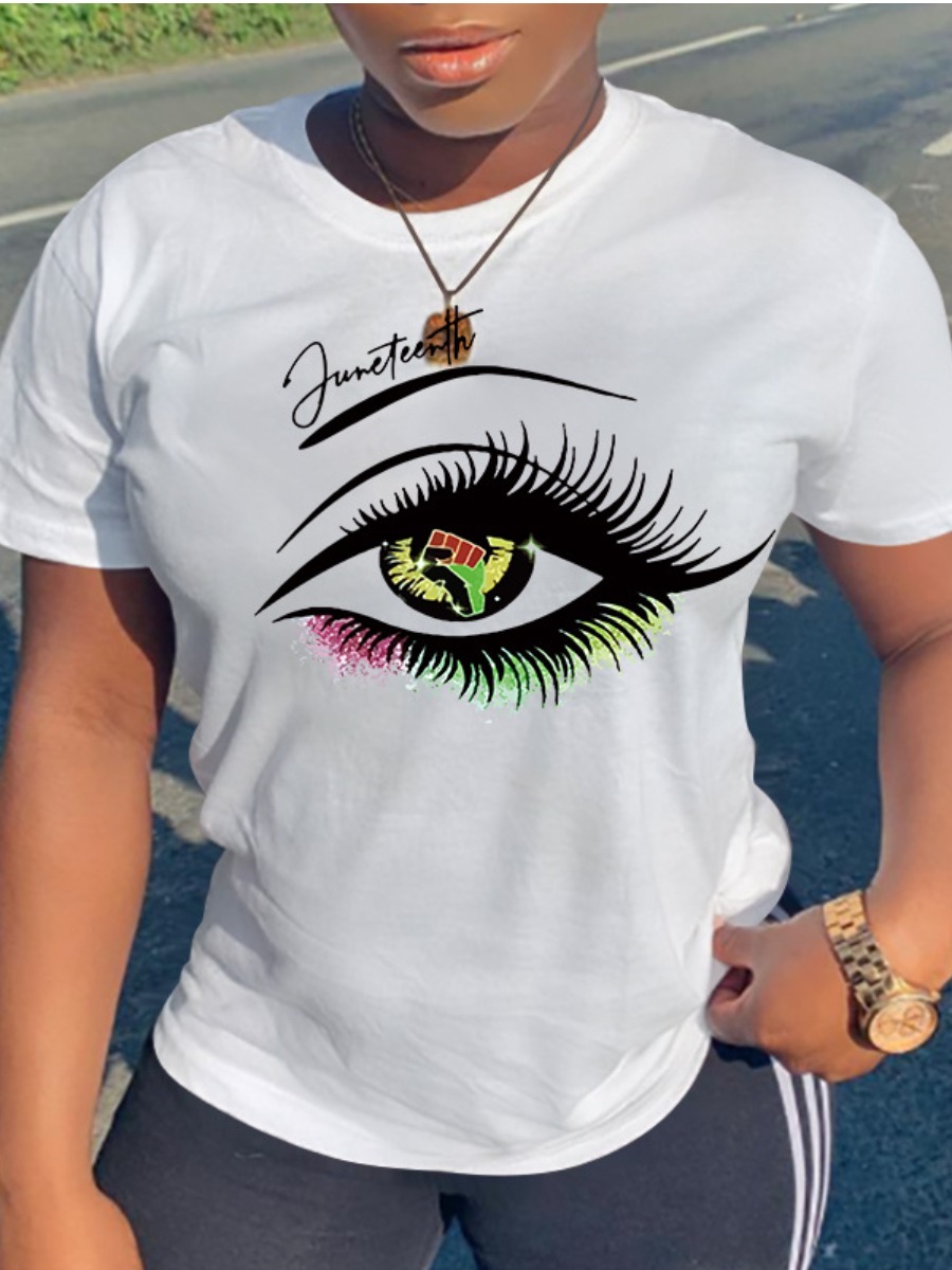 

Lovely Casual Round Neck Eye Letter Print White T-shirt