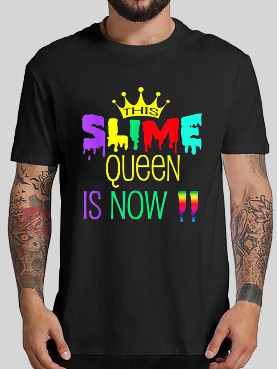 

Lovely Men Casual Crown Letter Print Black T-shirt
