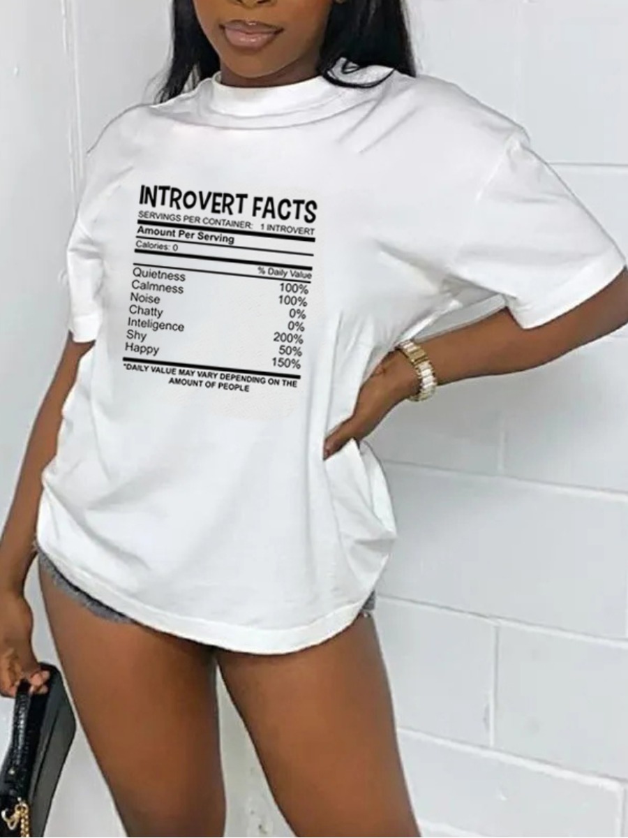 

Lovely Casual Round Neck Letter Print White T-shirt