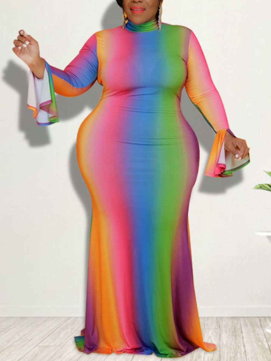 

LW Plus Size Boho Half A Turtleneck Gradient Floor Length Dress