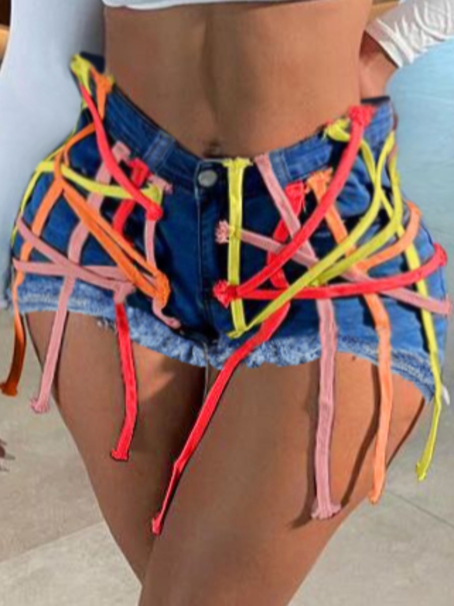 

Lovely Street Raw Edge Bandage Design Yellow Denim Shorts