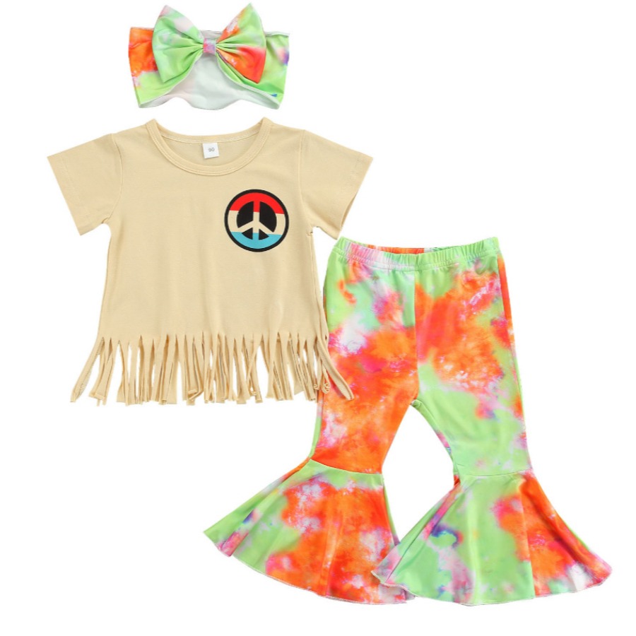 

Lovely Casual Tie-dye Tassel Design Beige Two Piece Pants Set
