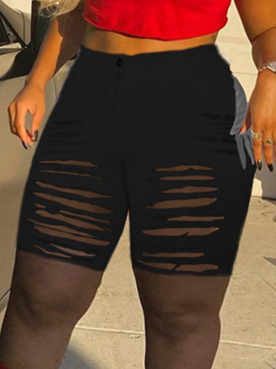 LW Plus Size Street High-waisted Broken Holes Black Shorts