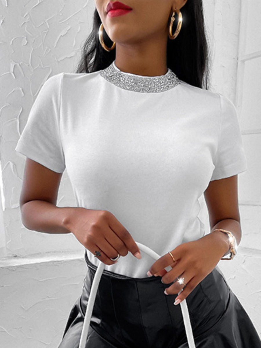 

Lovely Casual Round Neck Skinny White T-shirt