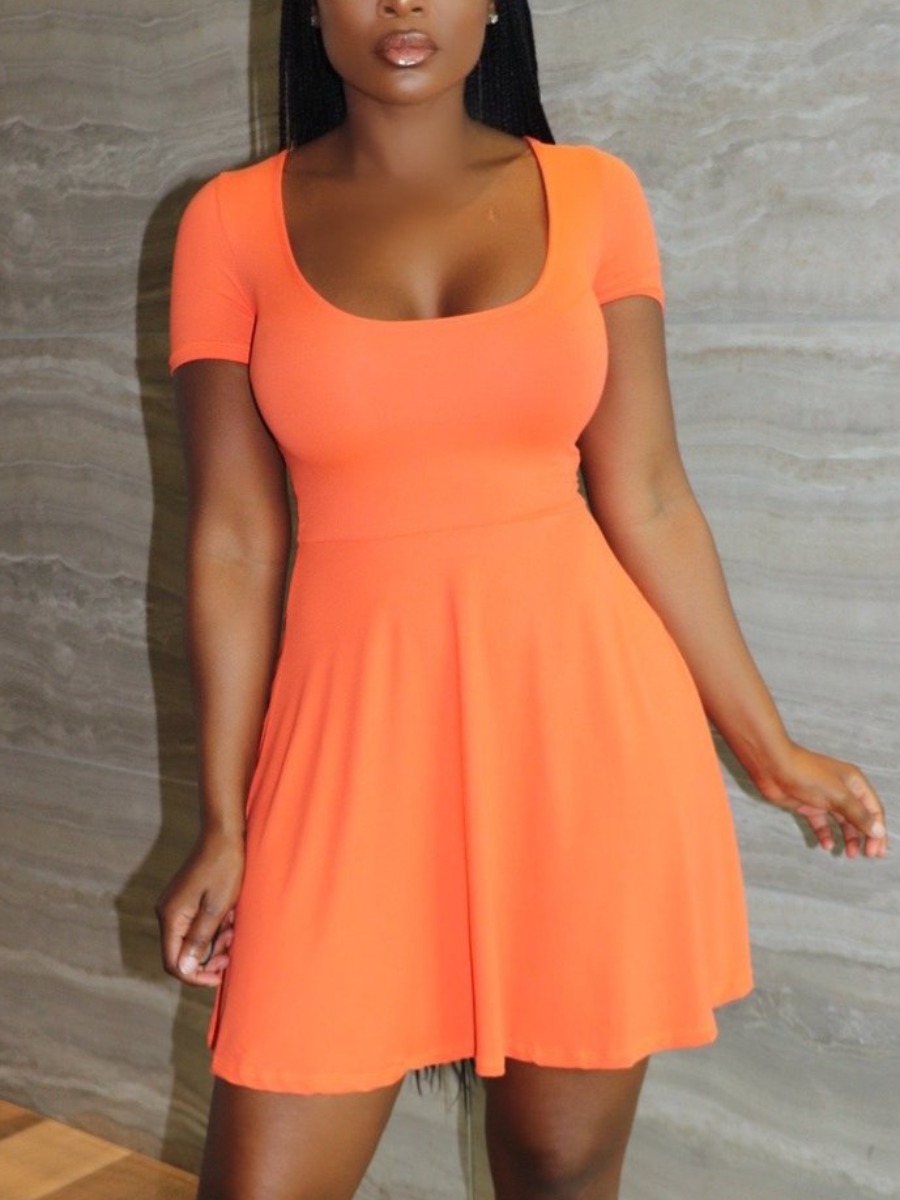 

Lovely Casual U Neck Flounce Design Croci Mini Dress