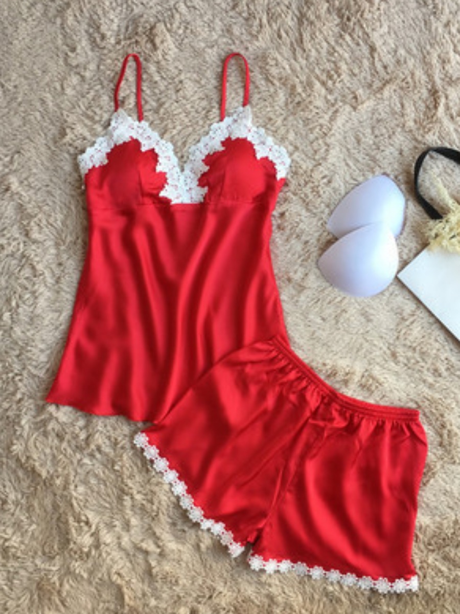 

Lovely Casual Patchwork Red Secret Set