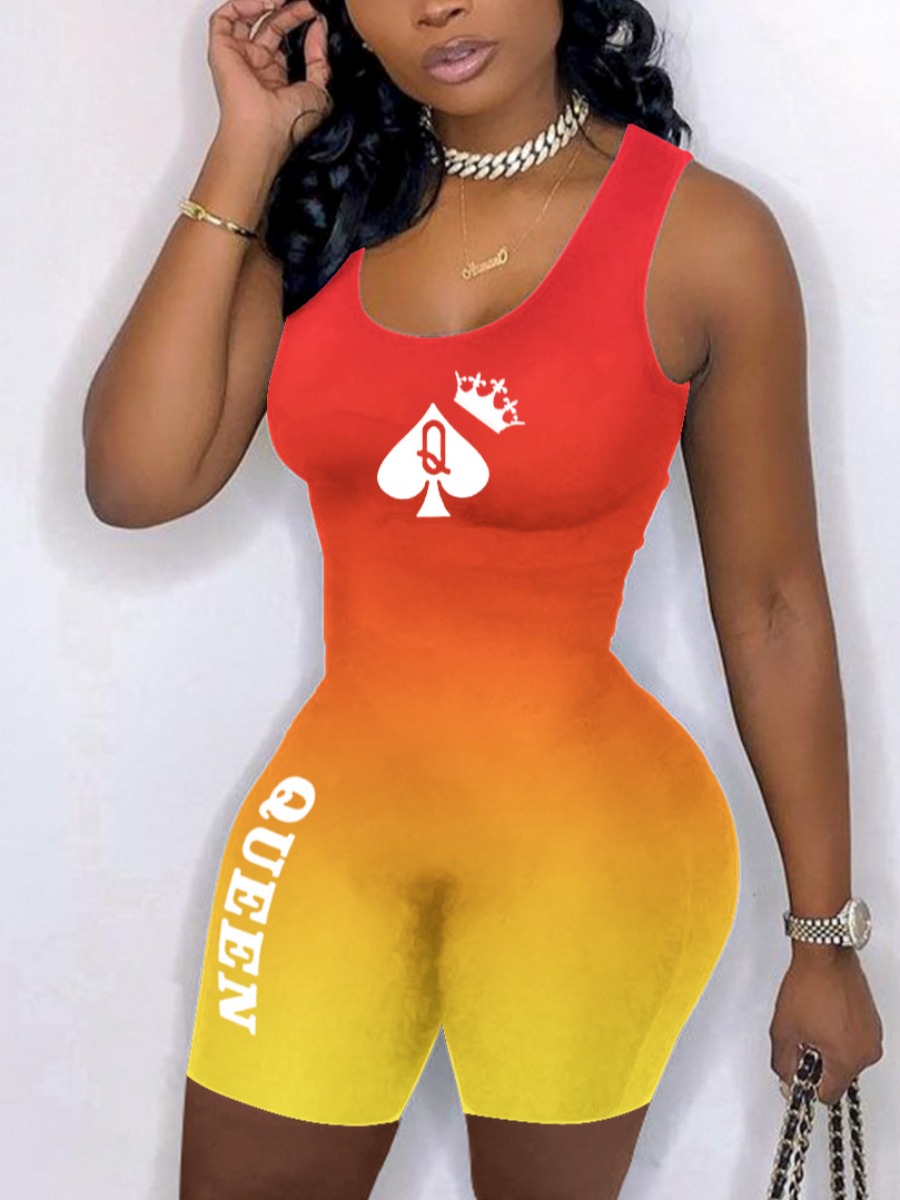 

Lovely Street Letter Gradient Print Orange One-piece Romper