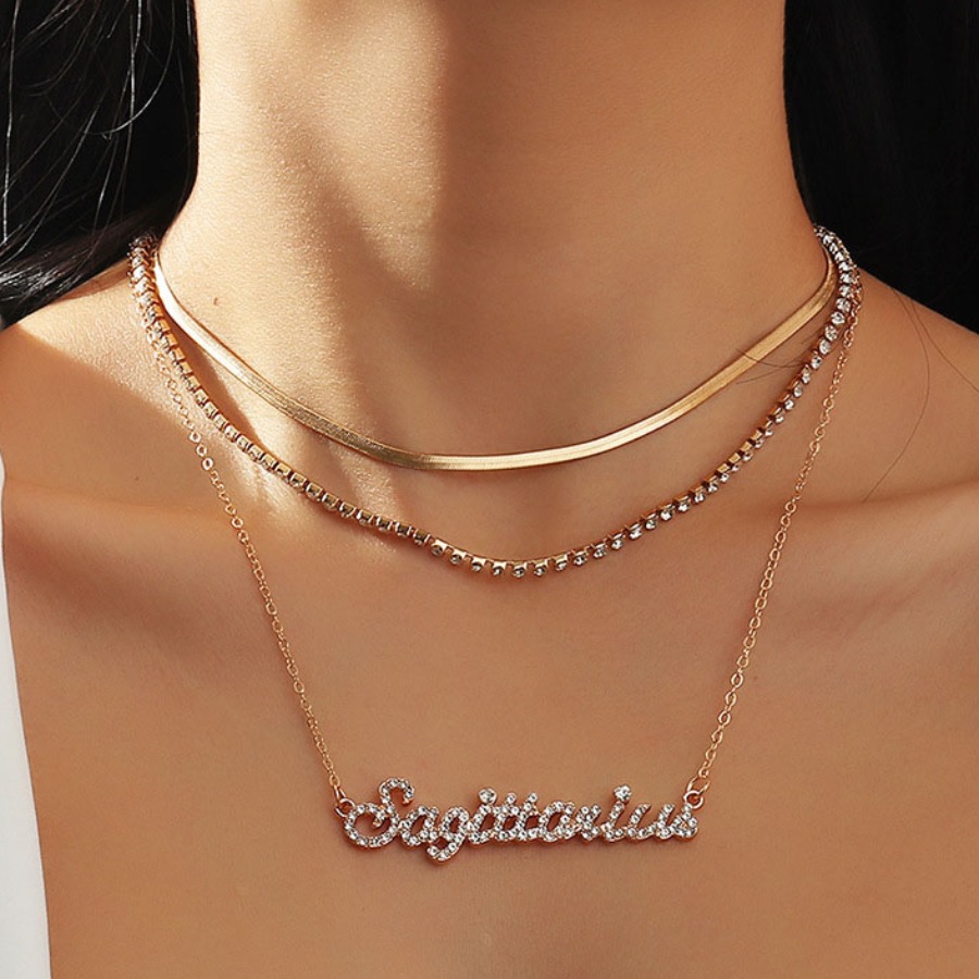 

Lovely Sagittarius Casual Letter Pearl Decoration Lemon Yellow Multilayer Necklace
