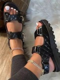 LW Casual Velcro Black Platform Sandals