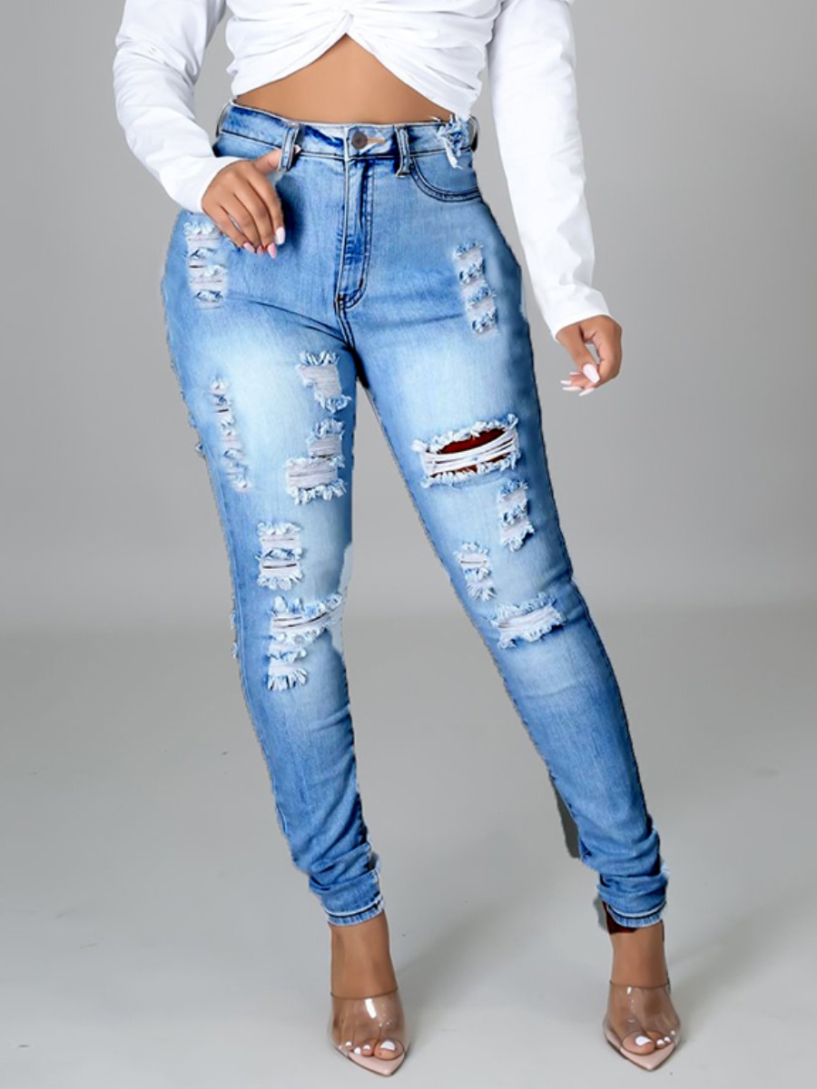

LW Street High-waisted Ripped Baby Blue Jeans