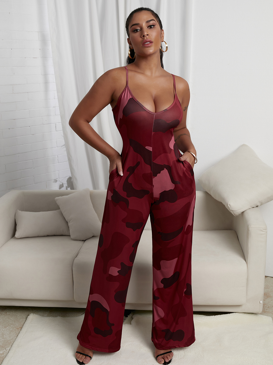 

Lovely Casual Camo Print Pocket Design One-piece Jumpsuit