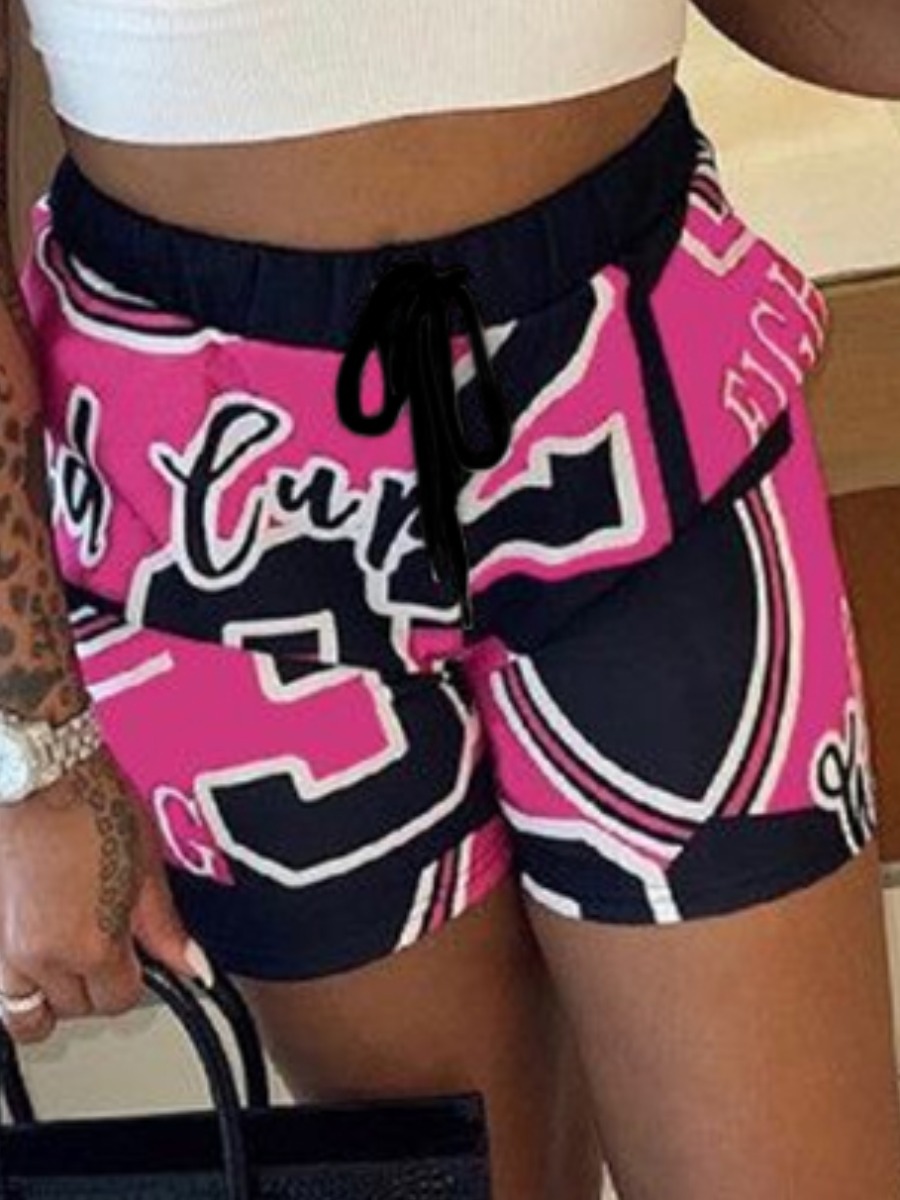 

Lovely Street Letter Print Drawstring Purple Shorts