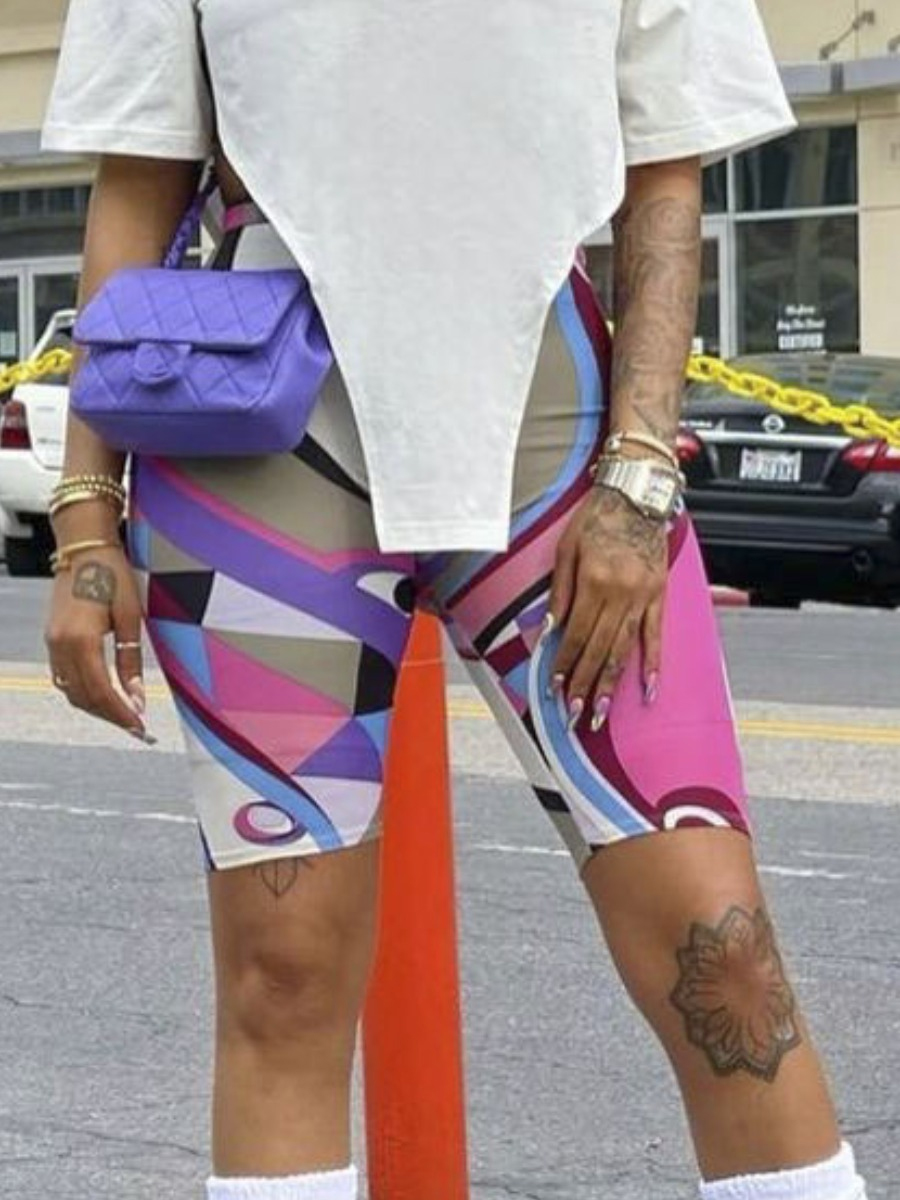 

Lovely Street Geometric Print Patchwork Pink Shorts