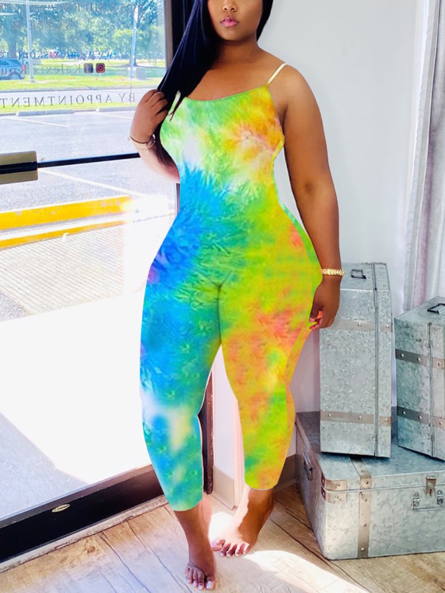 

Lovely Plus Size Casual U Neck Tie-dye Green One-piece Jumpsuit