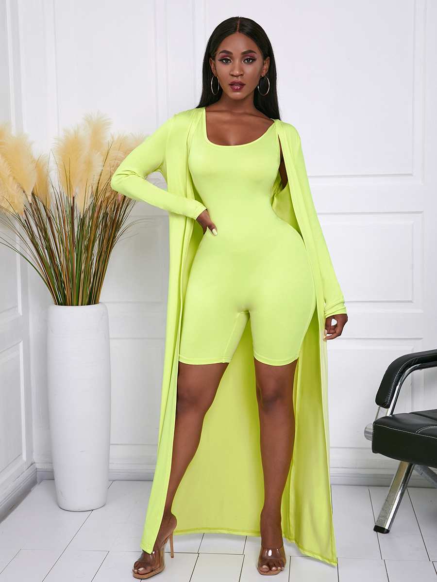 

LW BASICS Street U Neck Elastic Light Yellow Two Piece Shorts Set