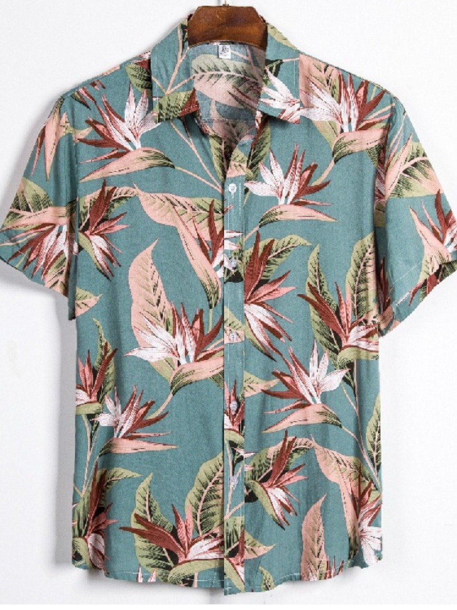 

Lovely Men Boho Floral Print Patchwork Blue Shirt