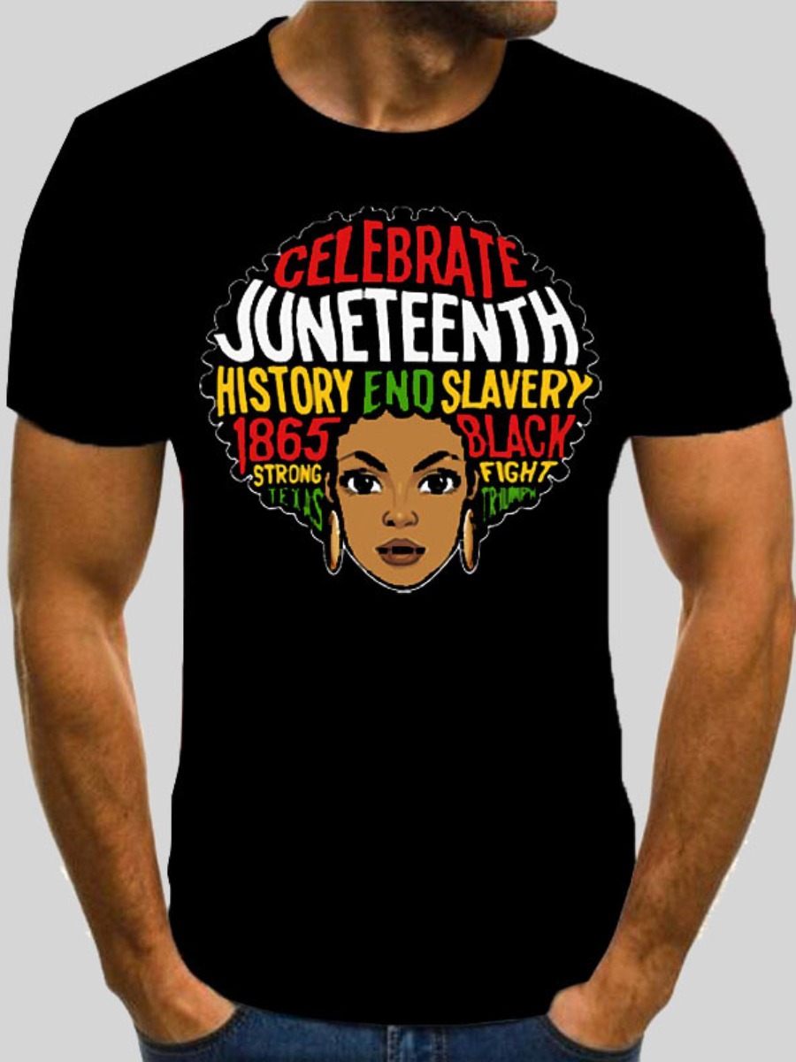 

Lovely Men Casual Figure Letter Print Black T-shirt
