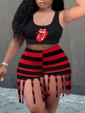 LW Plus Size Striped Tassel Design Shorts Set