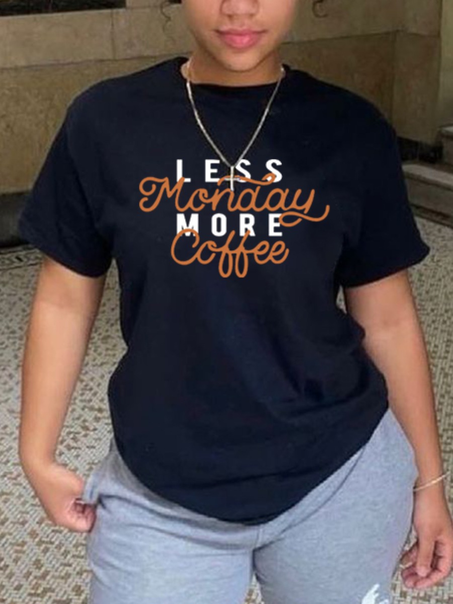 

Lovely Casual Round Neck Letter Print Black T-shirt