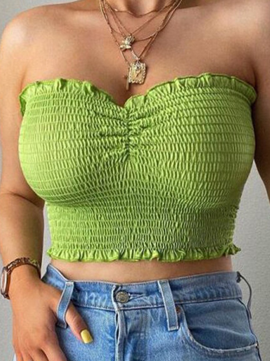 

Lovely Sexy Frill Trim Shirrred Green Camisole