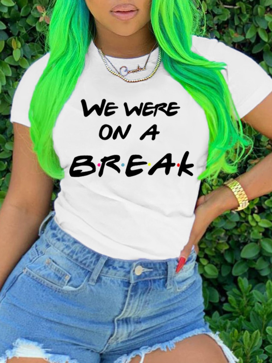 LW Casual Round Neck Letter Print White T-shirt