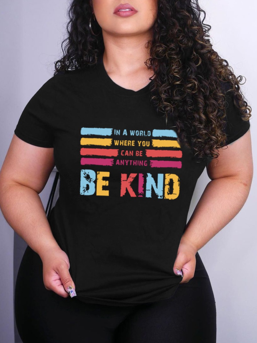 

Lovely Casual Round Neck Letter Print Black T-shirt