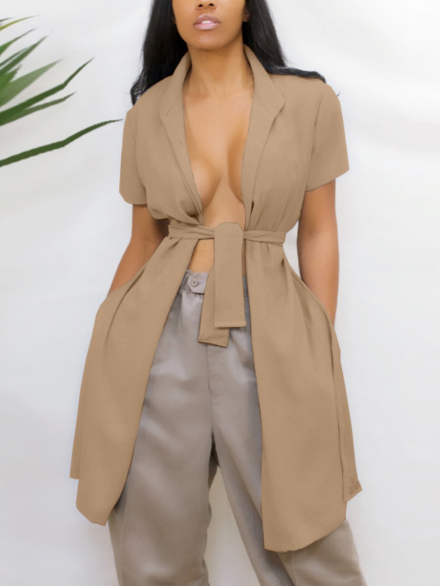 

Lovely Street Bandage Design Asymmetrical Khaki Blouse