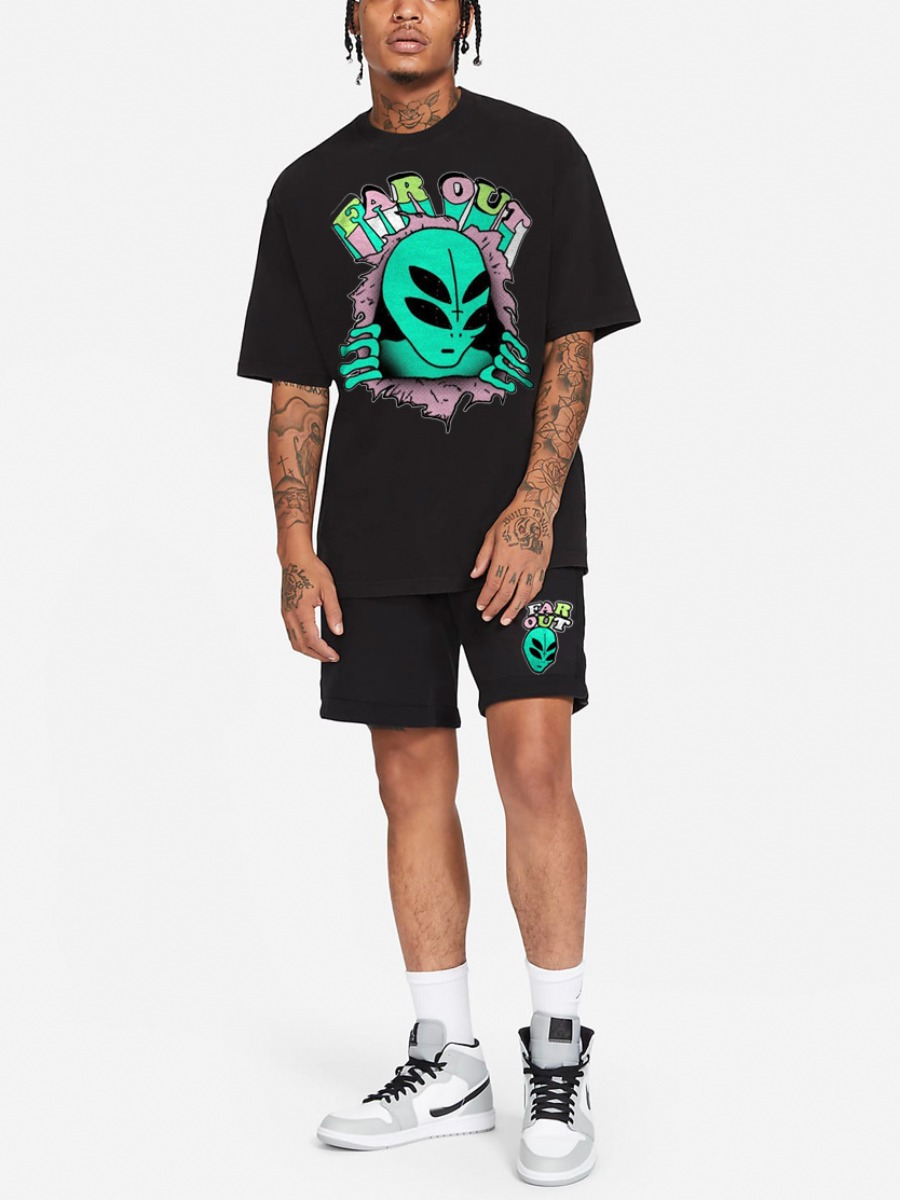 

Lovely Men Casual Cartoon Letter Print Black Two Piece Shorts Set