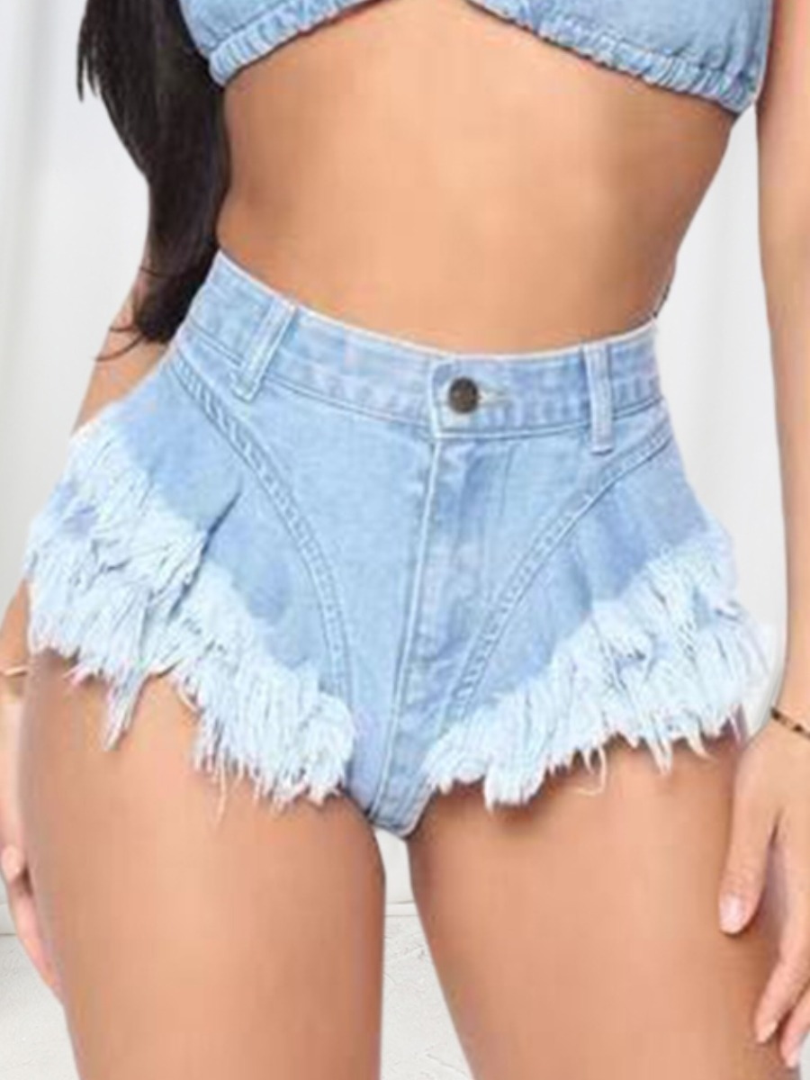 

LW Casual High-waisted Raw Edge Baby Blue Jeans