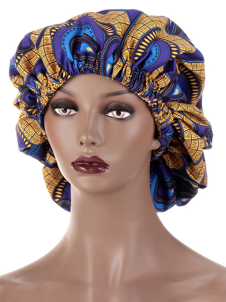 

LW BASICS Casual Mixed Print Fold Design Blue Hat