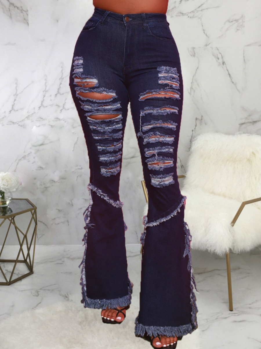 

LW Street Ripped Flared Deep Blue Jeans