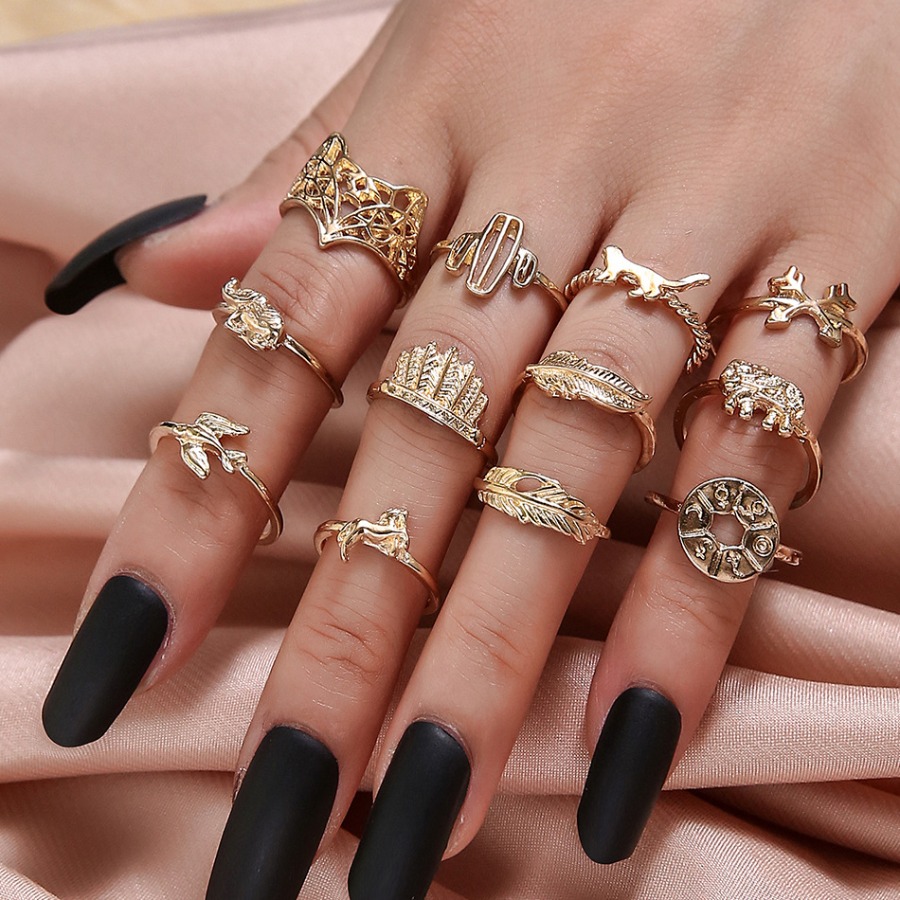 

LW 12-piece Casual Animal Decoration Gold Ring