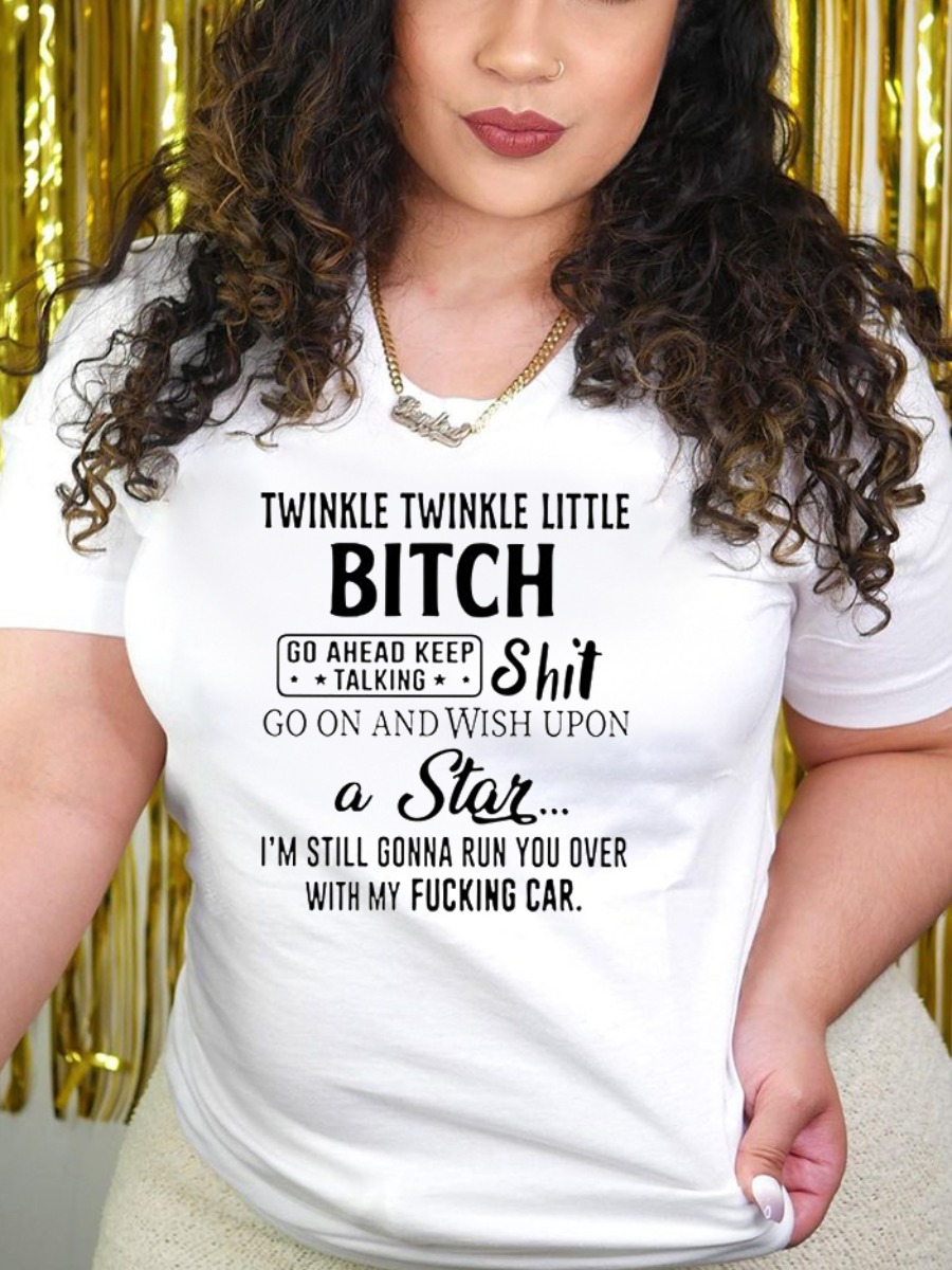 

Lovely Casual Round Neck Letter Print White T-shirt