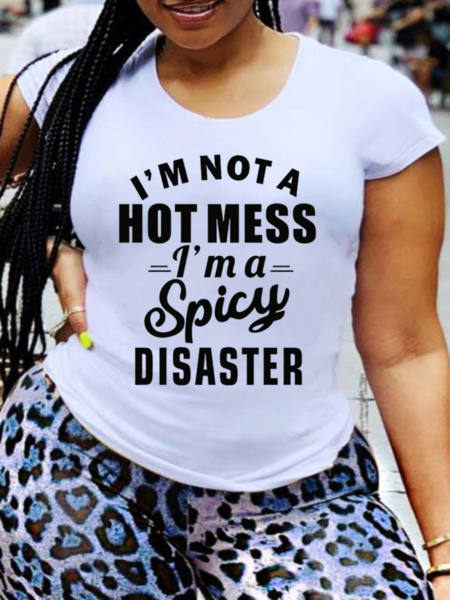 LovelyWholesale Casual Round Neck Letter Print White T-shirt Summer Short Sleeve Casual Basic Round Neck Spring Summer 2024